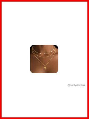 Gold Cross Pearl Layered Necklace Set - Dainty Choker Faith Jewelry